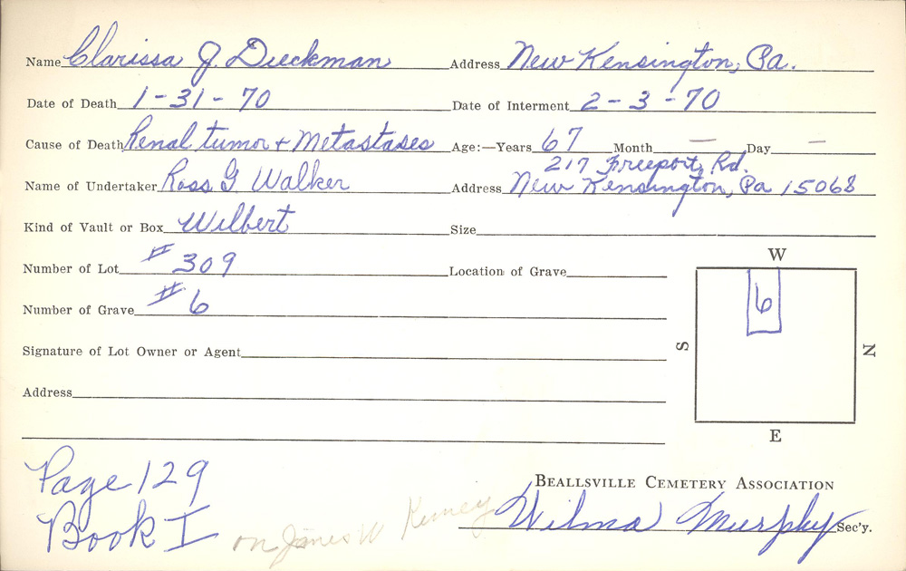 burial card